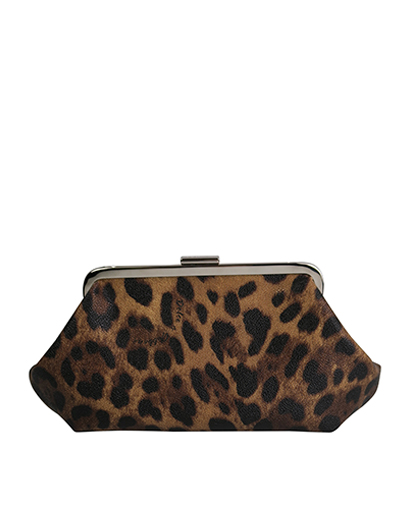 Leopard Clasp Chain Clutch, front view
